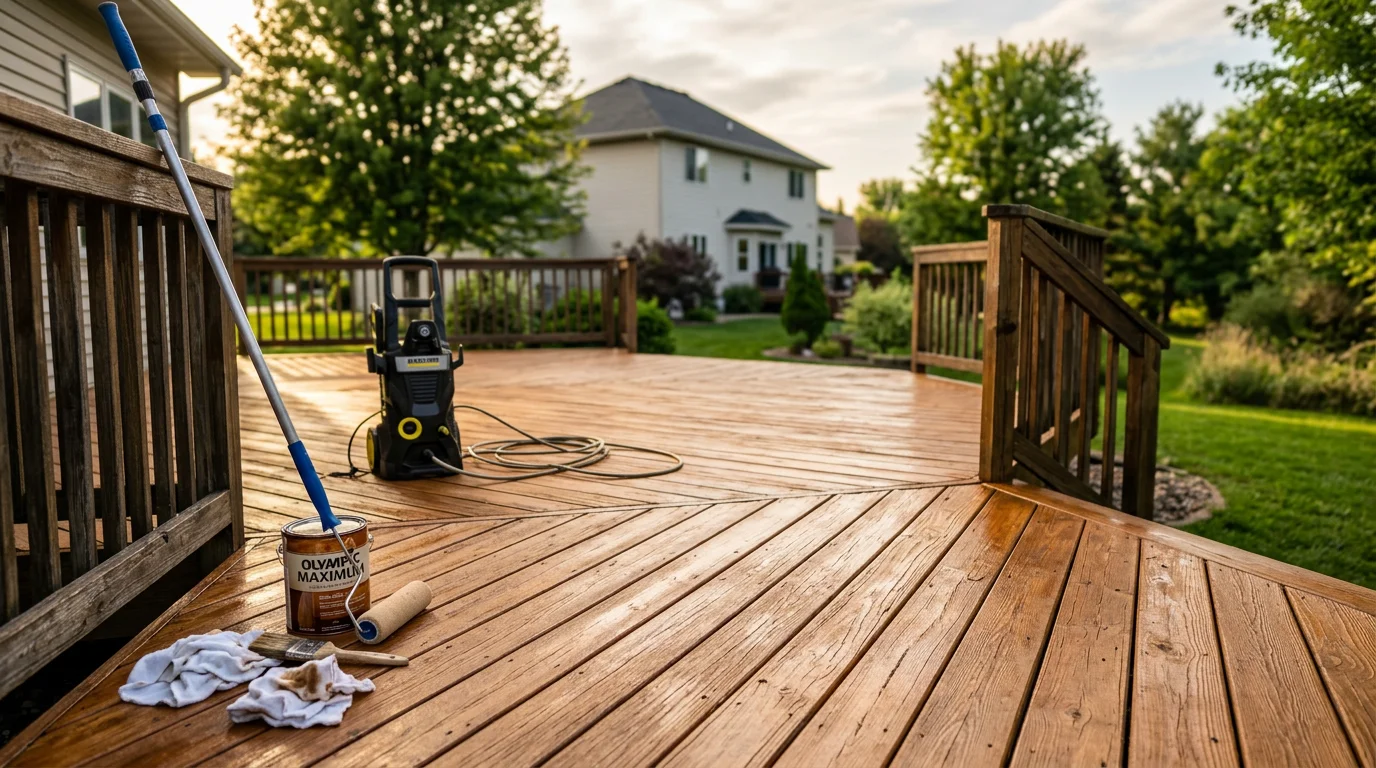Professionally stained and sealed residential wood deck